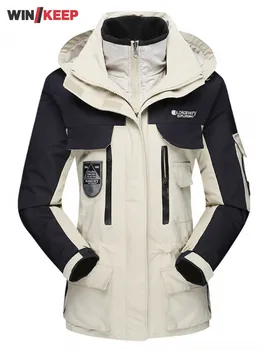 Зимняя мужская ветровка с подкладкой, Куртка с капюшоном, Пальто для кемпинга, пеших прогулок, Съемная Ветрозащитная Спортивная верхняя одежда Унисекс 4XL