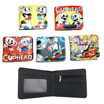 Игровой кошелек Cuphead Mugman на молнии с держателем для удостоверения личности, короткий двустворчатый кошелек из искусственной кожи, сумка для денег, ручная сумка, подарок для ребенка