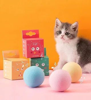 Игрушка с кошачьим писклявым мячом ， Имитация автоматического звука умного животного, интерактивный гравитационный мяч, игрушки из кошачьей мяты для игры с котенком
