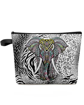 Изготовленная на заказ дорожная косметичка с изображением животного Слона Мандалы и Зебры, переносная сумка для хранения косметики, женский водонепроницаемый пенал