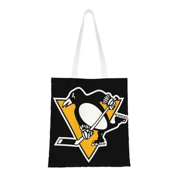 Изготовленные на заказ сумки для покупок из холста Penguins, женские моющиеся сумки для покупок с продуктовым спортивным рисунком,