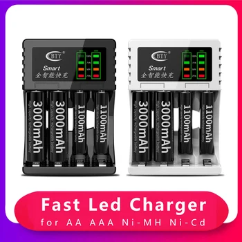 Интеллектуальное USB-зарядное устройство с 4 слотами, светодиодный дисплей, быстрая зарядка для AA AAA Ni-MH Ni-Cd, зарядное устройство 2,4 В /1А
