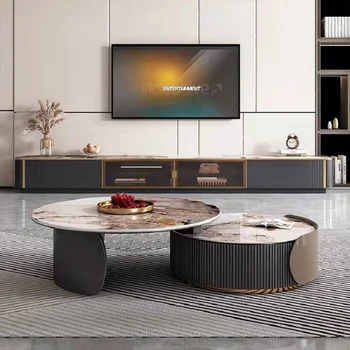 Итальянский минималистский журнальный столик в стиле рок-н-ролл, круглая минималистичная современная гостиная, небольшое домашнее хозяйство, легкая роскошная кабина для телевизора Nordic