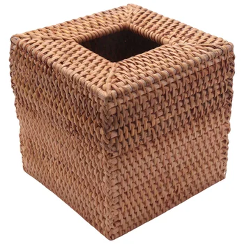Квадратная крышка коробки для салфеток из ротанга, плетеный держатель для салфеток ручной работы, 5,7 x 5,7 x 5,7 дюйма, цвет дерева