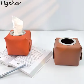 Квадратные держатели для рулонной бумаги из искусственной кожи Ins, коробки для салфеток в скандинавском стиле для гостиной, простой футляр для салфеток, домашний Мушуар для ванной комнаты
