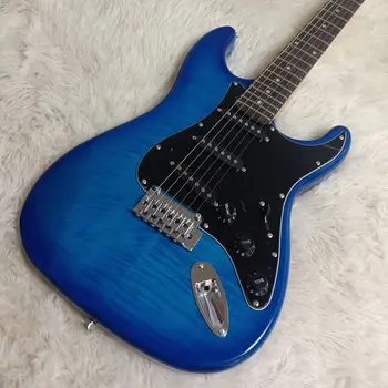 Классическая электрогитара ST, глянцевая гитара в синюю тигровую полоску, звукосниматель black guard, хромированные аксессуары, оптовая продажа
