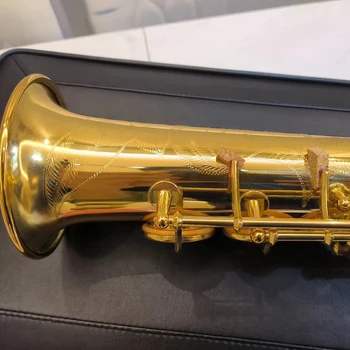 Классический сопрано-саксофон 82 Си-бемоль из лакированной золотой латуни с прямой трубой с гравировкой 