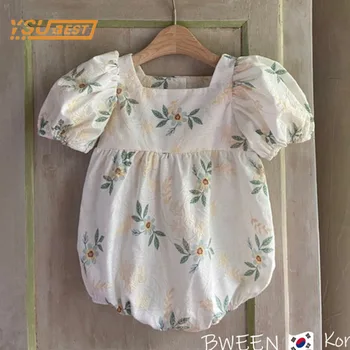 Комбинезон с цветочным узором для новорожденных девочек, новинка 2023 года, милая одежда для новорожденных девочек, Летний детский комбинезон для маленьких девочек