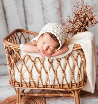Корзина для реквизита для фотосъемки новорожденных 2022 года Винтажная детская кроватка из ротанга Плетеные корзины Деревянная кроватка для фотосессии Bebe Фото Мебель
