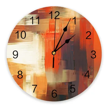 Коричневая абстрактная живопись, Настенные часы с ручной росписью, Бесшумные Цифровые часы для украшения дома, спальни, кухни, гостиной