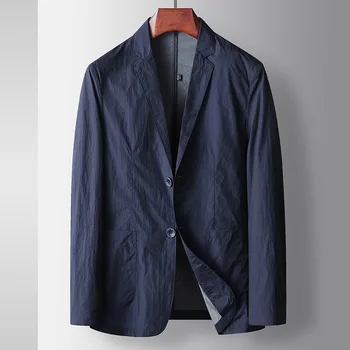 Костюм, одинарный пиджак для мужчин, приталенный Летний блейзер для мужчин, Корейский стиль 2023, Повседневный Роскошный Легкий Солнцезащитный крем, тонкий стиль