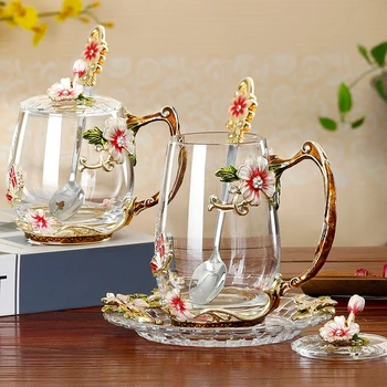 Красота и новизна, Эмалированная кофейная чашка, Кружка для цветочного чая, Стеклянные чашки для горячих и холодных напитков, Набор чайных ложек, Идеальный свадебный подарок