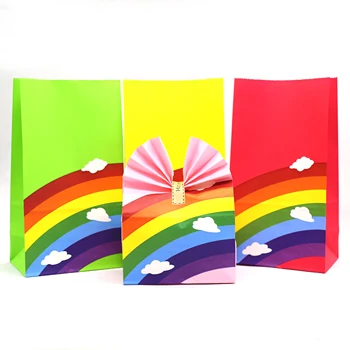 Красочные бумажные пакеты Rainbow, подарочный бумажный пакет kraft, бумажный пакет для вечеринки, свадебный бумажный пакет для угощений 10 шт. /лот