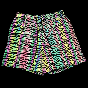 Красочные светоотражающие шорты с принтом зебры для мужчин, ночные флуоресцентные шорты для йоги, бега трусцой, спортивные шорты в стиле хип-хоп, отражающие свет, мужская одежда
