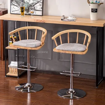 Креативные барные стулья с поворотной спинкой из массива дерева, Барные стулья, Мебель для домашней кухни, Регулировка высоты барного стула, Обеденный стул
