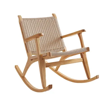 Кресло-качалка из цельного дерева, простое кресло-качалка из ротанга, мебель для отдыха на балконе из ротанга, веревочная мебель, чистое руководство