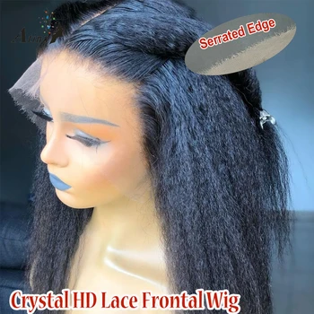 Кудрявый прямой парик из человеческих волос на кружеве 360 HD, Предварительно выщипанный Кристалл, Бесклеевой Прозрачный Парик на кружеве для женщин Бразильский