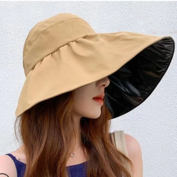 Летние женские двусторонние шляпы-ведра, Модные Складные солнцезащитные шляпы с большими полями, Уличные пляжные кепки с козырьком, Рыбацкая кепка для путешествий