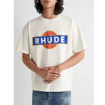 Летняя винтажная футболка с логотипом Racer 2023ss, мужская и женская высококачественная футболка RHUDE оверсайз для мужчин
