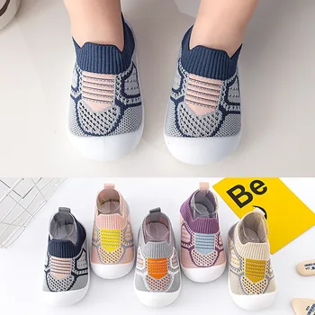 Летняя детская обувь, противоскользящие дышащие сетчатые носки для младенцев с резиновой подошвой для девочек, обувь для мальчиков, тапочки с мягкой подошвой