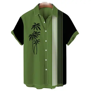 Летняя мужская гавайская рубашка с принтом кокосовой пальмы, повседневная пляжная рубашка, свободный дышащий топ с лацканами и короткими рукавами, ретро 3D рубашки