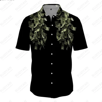 Лето NewFashion черная сетка 3D цифровой печати случайные свободные Fit мужская рубашка с коротким рукавом улице пригородные однобортный топ-Поло