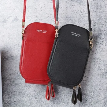 Маленькие кожаные сумки для женщин, модная однотонная сумка-мессенджер с сенсорным экраном, кошельки для мобильных телефонов и сумочки женские Новые