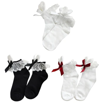 Милые мультяшные носки с 3D заячьими ушками, кружевными оборками, оборками на щиколотках, короткие носки в стиле Лолиты