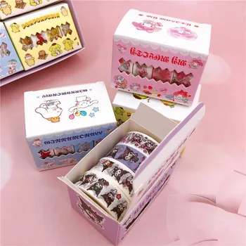 Милый рулон наклеек Sanrio Kuromi My Melody Box Аксессуары ручной работы Лента Бумага Клей Подарок Мультяшная наклейка с золотым тиснением Подарок для детей