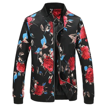 Модная мужская куртка с цветочным узором в виде розы, большой размер 6XL-S, деловая Повседневная мужская куртка с бейсбольным воротником, KTV Dance Daily, пальто