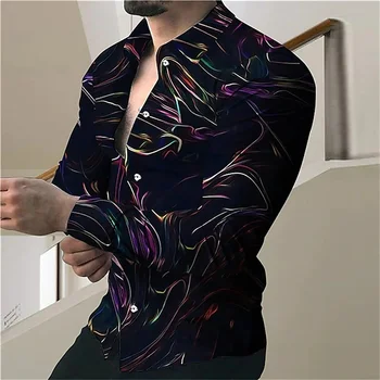 Модная мужская рубашка с лацканами, повседневная живопись тушью, цветы и бабочки, уличные топы из высококачественных материалов в стиле ретро, новинка 2023 года