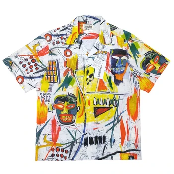 Модные Гавайские рубашки WACKO MARIA с граффити, Мужские И Женские Высококачественные Повседневные Летние футболки с коротким рукавом, Уличная одежда, Топы на пуговицах