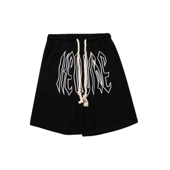 Модные повседневные шорты с алфавитным принтом в стиле хип-хоп, мужские свободные летние брюки с эластичной резинкой на талии и завязками на пяти точках