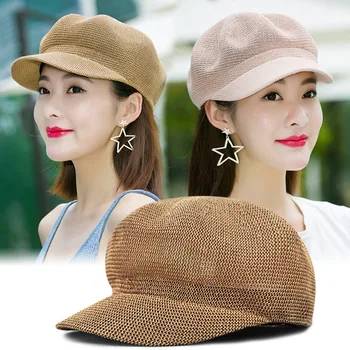 Модные соломенные шляпы для отдыха на открытом воздухе, тонкая дышащая восьмиугольная шляпа, летняя однотонная женская кепка от солнца кепи женская