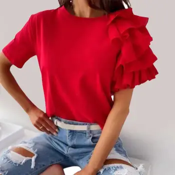 Модный женский топ, летняя свободная футболка, пуловер, Эластичная женская футболка, Асимметричный летний топ с коротким рукавом для офиса