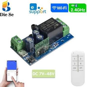 Модуль eWeLink Smart WIFI Switch DC 12V 48V Релейный приемник с дистанционным управлением 2,4 ГГц, работающий с Alexa, для системы гаражных ворот со светодиодным вентилятором