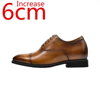 Мужская деловая кожаная обувь, официальные Оксфордские туфли с круглым носком, британские мужские туфли из воловьей кожи, Новая обувь с внутренним увеличением высоты на 6 см, обувь с лифтом