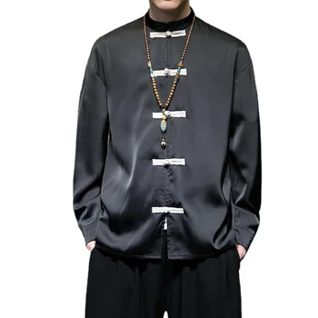 Мужская китайская верхняя традиционная этническая рубашка кунг-фу Японское атласное кимоно Азиатская восточная модная одежда куртка
