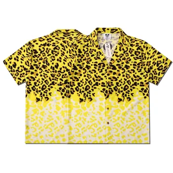 Мужская рубашка с леопардовой цифровой печатью, желтая, с короткими рукавами, свободного качества, летняя мода, Гладкая, удобная, шелковистая, прохладная Домашняя сорочка