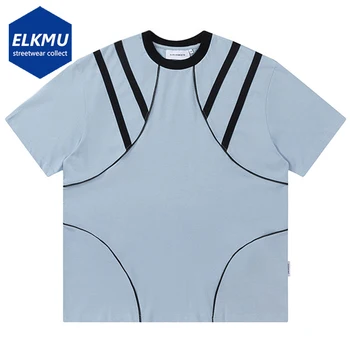 Мужская уличная футболка в стиле хип-хоп, полосатые футболки в спортивном стиле Оверсайз, Летние Мужские свободные топы Harajuku Y2K 2023 г.