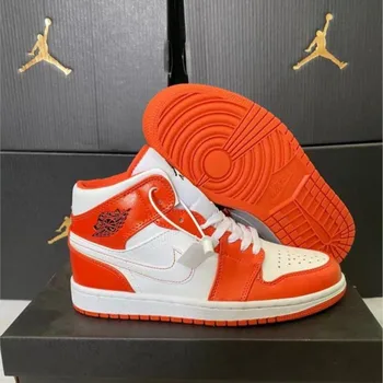 Мужские баскетбольные кроссовки Nike Air Jordan 1 Orange, Оригинальные женские удобные спортивные кроссовки с высоким берцем 555088-140