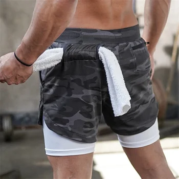 Мужские быстросохнущие брюки Camo Runnin Sorts 2 В 1, двухслойные, YM Sport Sorts, мужские спортивные брюки для фитнеса Join Workout Sorts