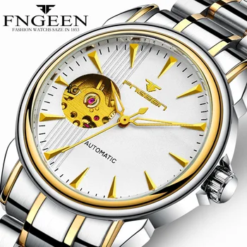 Мужские повседневные часы Mechanica от бренда FNGEEN, модные военные часы с новыми кожаными ремешками, автоматические наручные часы, полностью стальные водонепроницаемые мужские часы