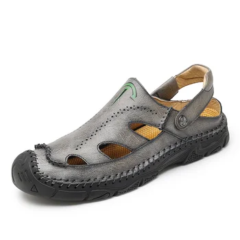 Мужские уличные сандалии, летние нескользящие носки, походная пляжная повседневная обувь для мужчин, кожаные сандалии больших размеров 38-48
