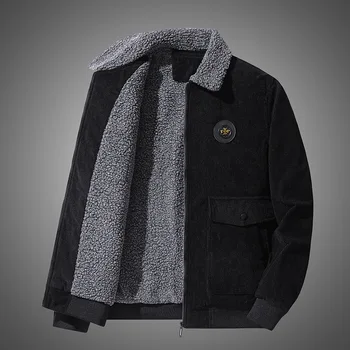Мужское вельветовое пальто 2022, однотонная одежда из кашемировой овчины, одежда для зимнего отдыха с хлопковой подкладкой, японская уличная мужская куртка M-5XL