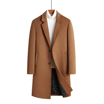Мужское шерстяное пальто средней длины из высококачественной ткани 2023 Плюс Хлопчатобумажное пальто Молодой и красивый Мужской Модный тренч M-4XL