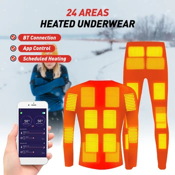 Нижнее белье с подогревом для мужчин и женщин Зима теплая 24 зоны Электрическая рубашка и брюки с USB подогревом Управление приложением 5 Температур