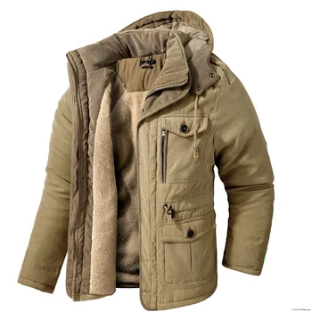 Новая зимняя толстая теплая куртка, мужская повседневная Толстая ветрозащитная парка с капюшоном, однотонная мужская флисовая куртка с несколькими карманами, большие размеры