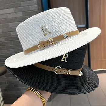 Новая металлическая Соломенная шляпа с пряжкой в виде буквы R 2023, Летняя солнцезащитная кепка для отдыха, Женские Модные Пляжные кепки, Винтажная шляпа, Церковные шляпы