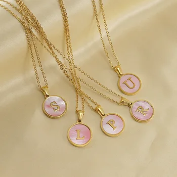 Новейший золотой цвет, ожерелья из 26 букв для женщин, алфавит, Розовое ожерелье с подвеской в виде ракушки, модное ожерелье-цепочка для женских украшений